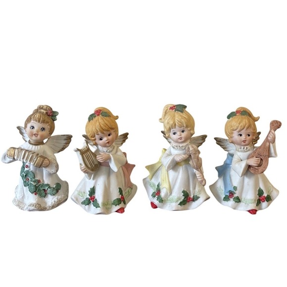 Vintage Homco #5551 Christmas Angels Musical Instruments Set of 4 Figurines - Picture 1 of 10